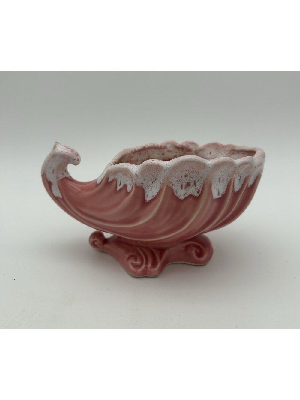 Vintage Haeger #130 USA Cornucopia Ceramic Planter Pink and White 6"x 3"x 3.5"